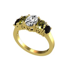 Oval 5 Taşlı Yüzük - Beyaz zirkon, peridot ve siyah zirkon 18 ayar altın yüzük #1k1tuui