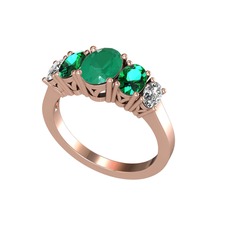 Oval 5 Taşlı Yüzük - Kök zümrüt, yeşil kuvars ve swarovski 14 ayar rose altın yüzük #1k3gsv3