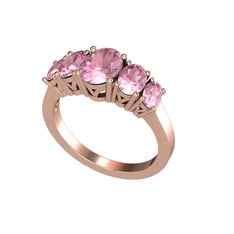 Oval 5 Taşlı Yüzük - Pembe kuvars 8 ayar rose altın yüzük #1kn22zc