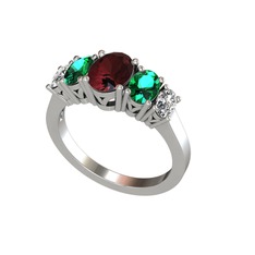 Oval 5 Taşlı Yüzük - Kök yakut, yeşil kuvars ve swarovski 18 ayar beyaz altın yüzük #1kns0ia