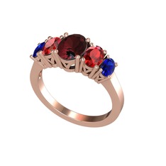 Kök yakut, garnet ve lab safir 8 ayar rose altın yüzük