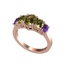 Peridot ve ametist 925 ayar rose altın kaplama gümüş yüzük
