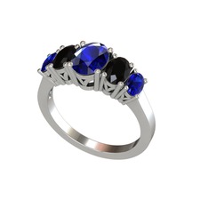 Oval 5 Taşlı Yüzük - Lab safir ve siyah zirkon 925 ayar gümüş yüzük #1l9bnvu