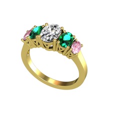 Swarovski, yeşil kuvars ve pembe kuvars 8 ayar altın yüzük