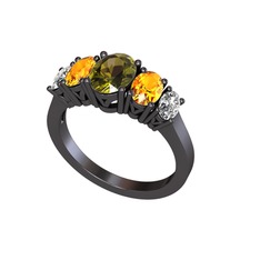 Oval 5 Taşlı Yüzük - Peridot, sitrin ve swarovski 925 ayar siyah rodyum kaplama gümüş yüzük #1ld8w2p
