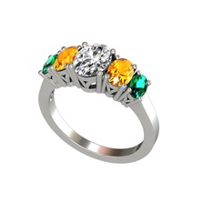 Oval 5 Taşlı Yüzük - Swarovski, sitrin ve yeşil kuvars 925 ayar gümüş yüzük #1lvyoh2