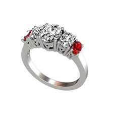 Oval 5 Taşlı Yüzük - Swarovski ve garnet 8 ayar beyaz altın yüzük #1lx4d74