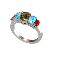 Peridot, akuamarin ve garnet 8 ayar beyaz altın yüzük