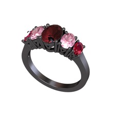 Kök yakut, pembe kuvars ve rodolit garnet 925 ayar siyah rodyum kaplama gümüş yüzük