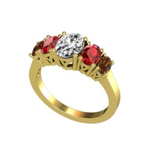 Swarovski, garnet ve dumanlı kuvars 18 ayar altın yüzük
