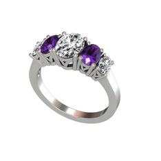 Oval 5 Taşlı Yüzük - Swarovski, ametist ve beyaz zirkon 14 ayar beyaz altın yüzük #1mojog3