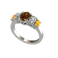 Dumanlı kuvars, swarovski ve sitrin 18 ayar beyaz altın yüzük