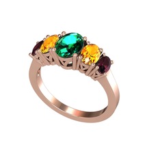 Oval 5 Taşlı Yüzük - Yeşil kuvars, sitrin ve kök yakut 8 ayar rose altın yüzük #1nf57nv