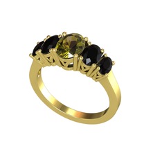 Peridot ve siyah zirkon 8 ayar altın yüzük