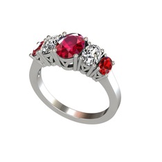 Rodolit garnet, swarovski ve garnet 14 ayar beyaz altın yüzük