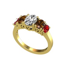 Swarovski, dumanlı kuvars ve garnet 14 ayar altın yüzük