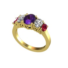 Oval 5 Taşlı Yüzük - Ametist, swarovski ve rodolit garnet 14 ayar altın yüzük #1o9gy1o