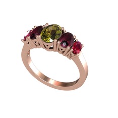 Oval 5 Taşlı Yüzük - Peridot, kök yakut ve rodolit garnet 18 ayar rose altın yüzük #1ogvs7l