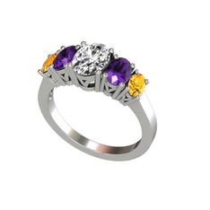 Oval 5 Taşlı Yüzük - Swarovski, ametist ve sitrin 14 ayar beyaz altın yüzük #1ojwjpj
