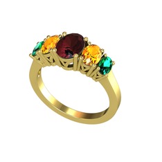 Oval 5 Taşlı Yüzük - Kök yakut, sitrin ve yeşil kuvars 925 ayar altın kaplama gümüş yüzük #1okd8be