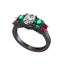 Swarovski, yeşil kuvars ve rodolit garnet 925 ayar siyah rodyum kaplama gümüş yüzük