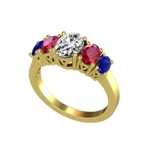 Swarovski, rodolit garnet ve lab safir 14 ayar altın yüzük