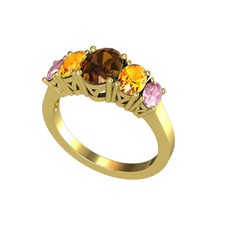 Oval 5 Taşlı Yüzük - Dumanlı kuvars, sitrin ve pembe kuvars 925 ayar altın kaplama gümüş yüzük #1pfls3r