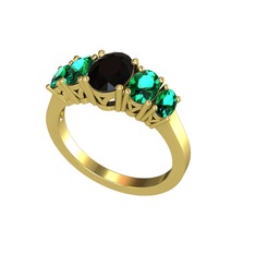 Oval 5 Taşlı Yüzük - Siyah zirkon ve yeşil kuvars 8 ayar altın yüzük #1pzedur