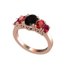 Siyah zirkon, garnet ve rodolit garnet 14 ayar rose altın yüzük
