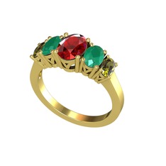 Garnet, kök zümrüt ve peridot 14 ayar altın yüzük