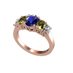 Lab safir, peridot ve swarovski 8 ayar rose altın yüzük
