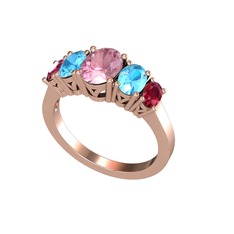 Pembe kuvars, akuamarin ve rodolit garnet 18 ayar rose altın yüzük