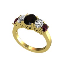 Oval 5 Taşlı Yüzük - Siyah zirkon, swarovski ve kök yakut 18 ayar altın yüzük #1rolszu