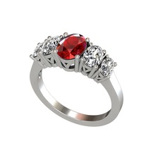 Oval 5 Taşlı Yüzük - Garnet, beyaz zirkon ve swarovski 18 ayar beyaz altın yüzük #1rqzjs3