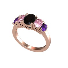 Oval 5 Taşlı Yüzük - Siyah zirkon, pembe kuvars ve ametist 925 ayar rose altın kaplama gümüş yüzük #1rxv8io