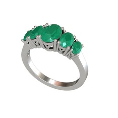 Oval 5 Taşlı Yüzük - Kök zümrüt 14 ayar beyaz altın yüzük #1s1pehn