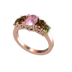 Oval 5 Taşlı Yüzük - Pembe kuvars, dumanlı kuvars ve peridot 18 ayar rose altın yüzük #1s3eq67