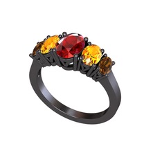 Oval 5 Taşlı Yüzük - Garnet, sitrin ve dumanlı kuvars 925 ayar siyah rodyum kaplama gümüş yüzük #1s3fbqr