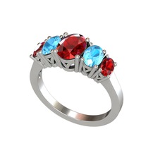 Garnet ve akuamarin 8 ayar beyaz altın yüzük