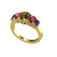 Oval 5 Taşlı Yüzük - Peridot, rodolit garnet ve ametist 14 ayar altın yüzük #1snryoa