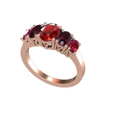 Oval 5 Taşlı Yüzük - Garnet, kök yakut ve rodolit garnet 14 ayar rose altın yüzük #1spjwgm