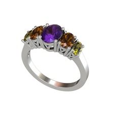 Ametist, dumanlı kuvars ve peridot 18 ayar beyaz altın yüzük