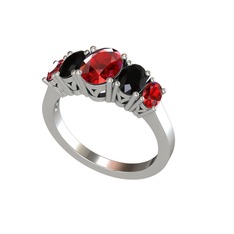 Garnet ve siyah zirkon 18 ayar beyaz altın yüzük