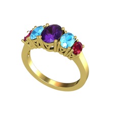 Ametist, akuamarin ve rodolit garnet 18 ayar altın yüzük