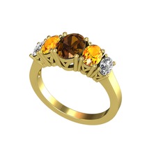 Dumanlı kuvars, sitrin ve swarovski 925 ayar altın kaplama gümüş yüzük