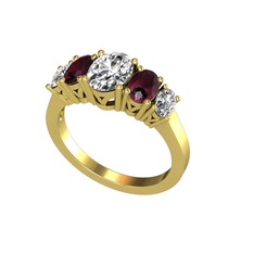 Oval 5 Taşlı Yüzük - Beyaz zirkon, kök yakut ve swarovski 8 ayar altın yüzük #1tidb8e