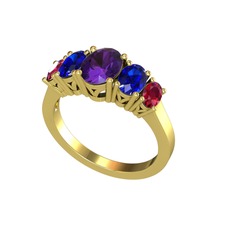 Oval 5 Taşlı Yüzük - Ametist, lab safir ve rodolit garnet 18 ayar altın yüzük #1tnyng9
