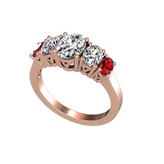 Oval 5 Taşlı Yüzük - Swarovski, beyaz zirkon ve garnet 18 ayar rose altın yüzük #1tu7iw2