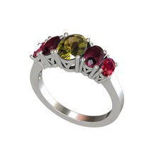 Peridot, kök yakut ve rodolit garnet 925 ayar gümüş yüzük