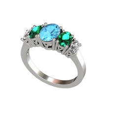 Oval 5 Taşlı Yüzük - Akuamarin, yeşil kuvars ve swarovski 925 ayar gümüş yüzük #1u5afji